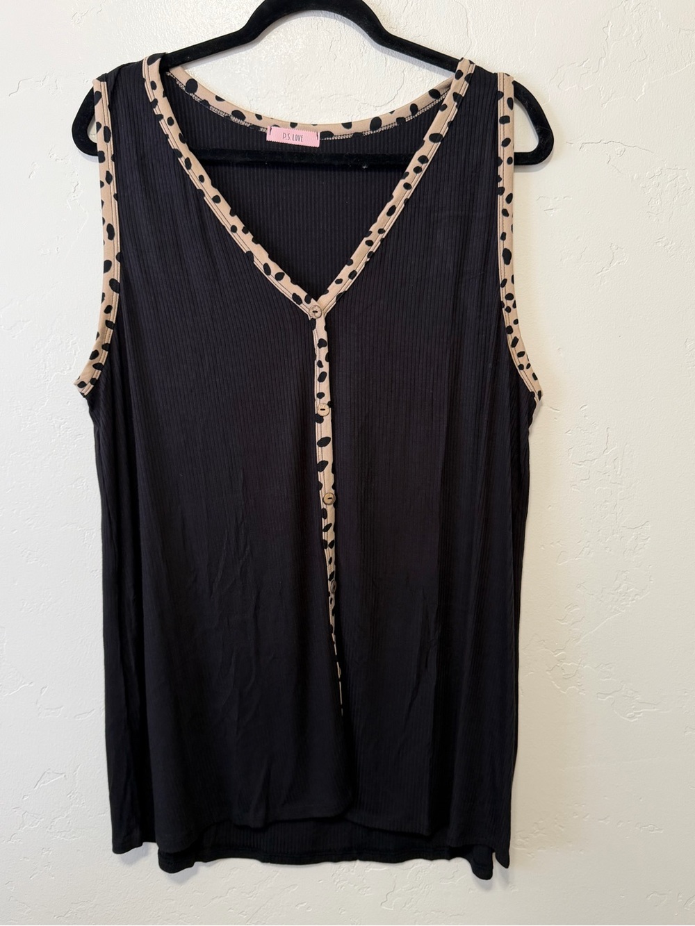 PS Love Black with Leopard Detail Tank Top - 3X